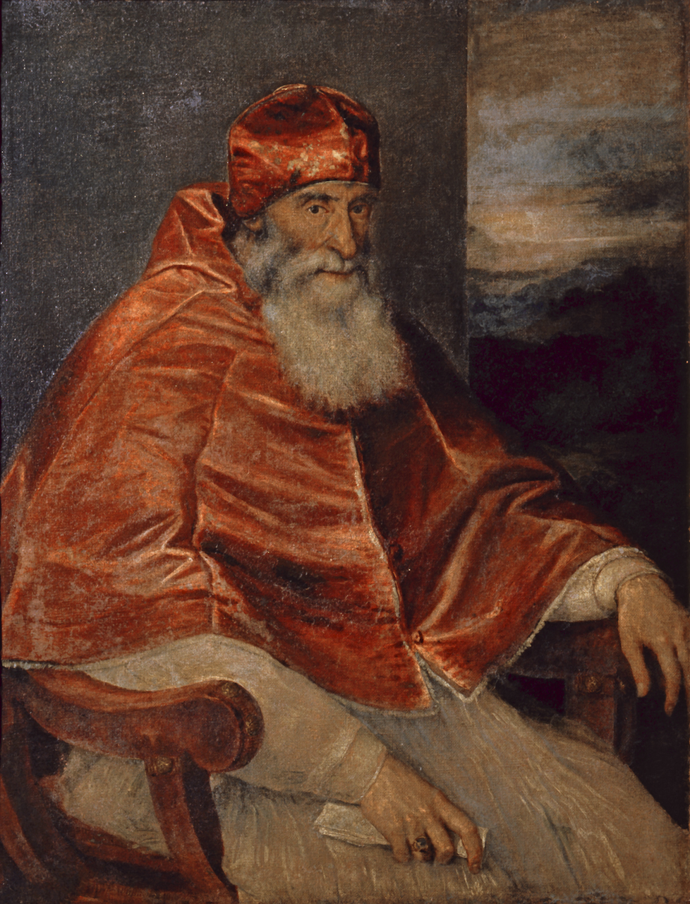 ritratto di papa Paolo III con il camauro (dipinto) di Vecellio Tiziano (secondo quarto sec. XVI)