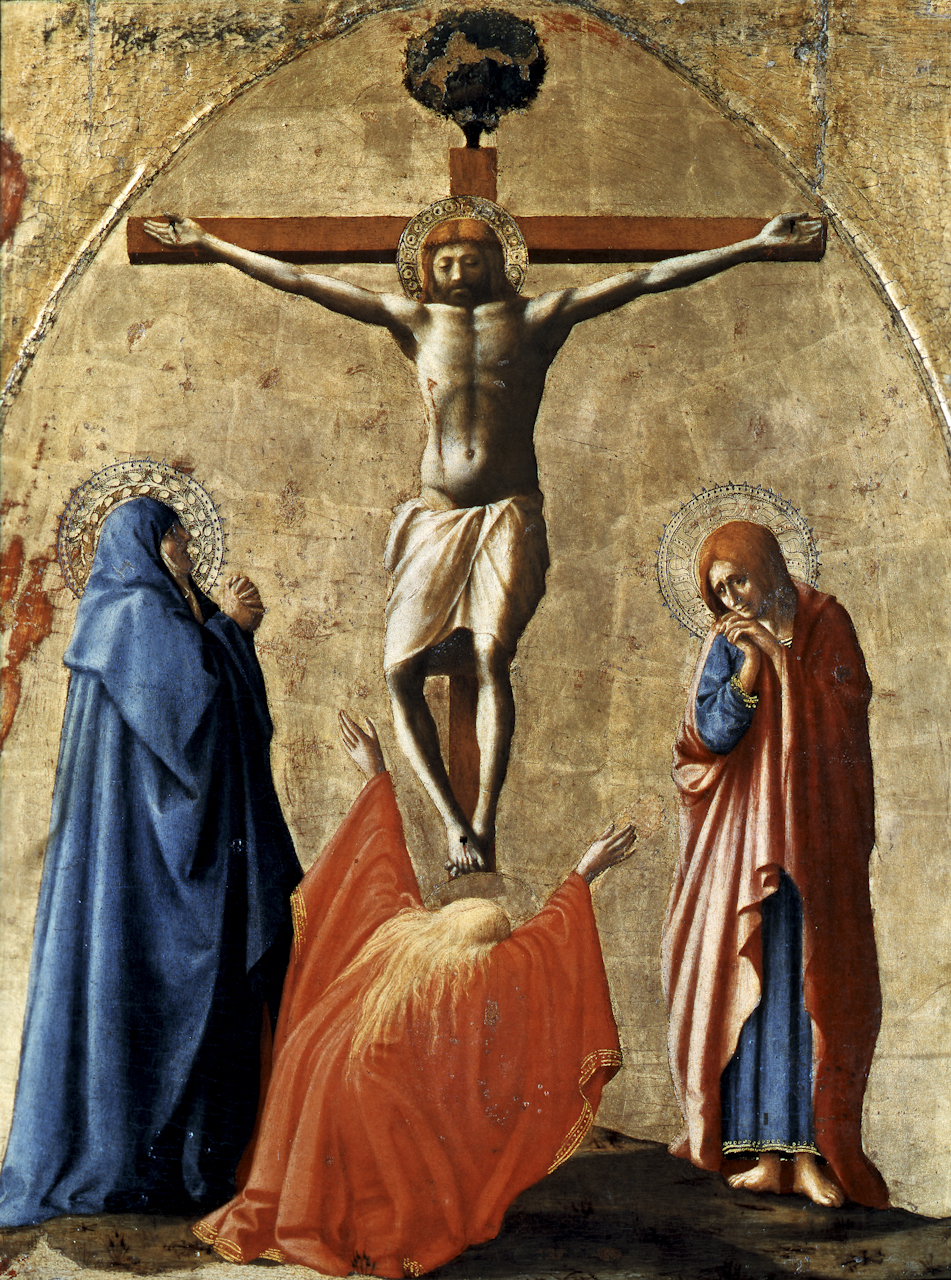 crocifissione di Cristo con la Madonna e Santa Maria Maddalena (dipinto) di Guidi Tommaso detto Masaccio (sec. XV)