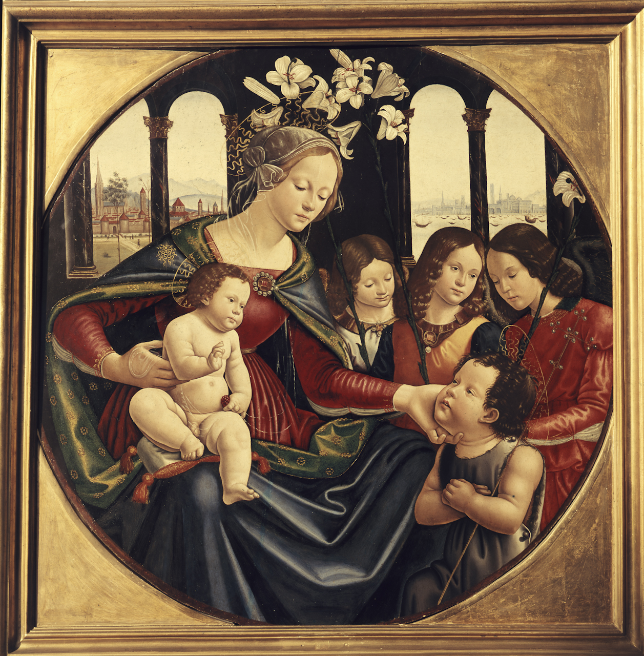 Madonna con Bambino e San Giovannino (dipinto) di Mainardi Sebastiano (secc. XV/ XVI)