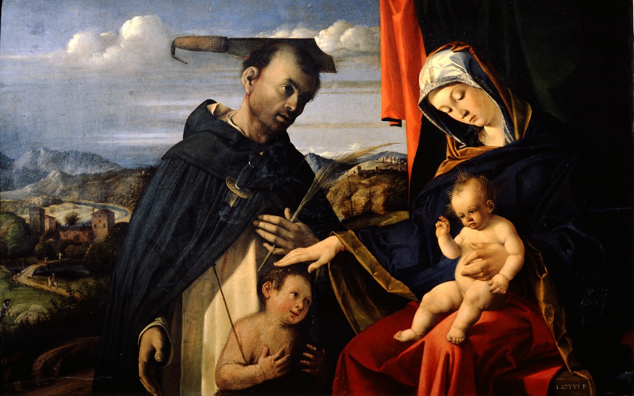 Madonna col Bambino e San Pietro martire (dipinto) di Lotto Lorenzo (sec. XVI)