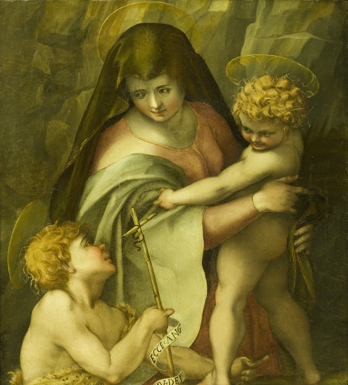 Madonna con Bambino e San Giovannino (dipinto) di Puligo Domenico detto Puligo (sec. XVI)