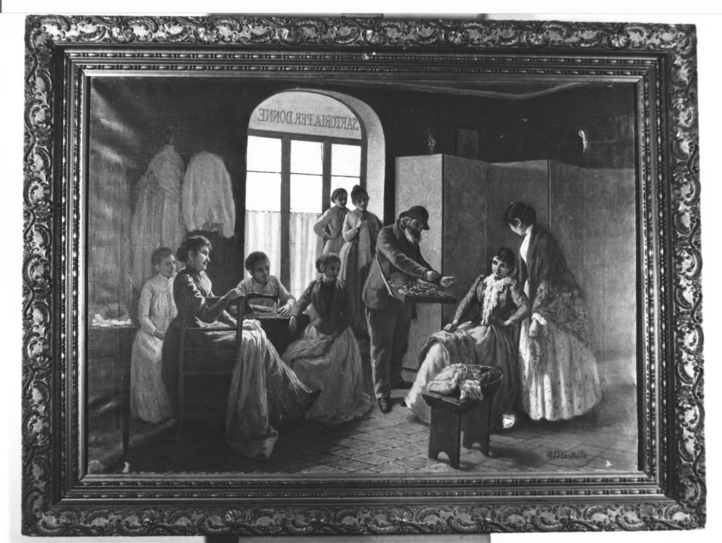 bottega del sarto (dipinto) di Martelli Achille (sec. XIX)
