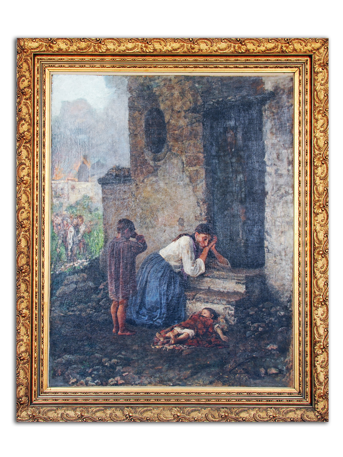 Dolori di madre, scena familiare (dipinto) di Martelli Achille (attribuito) (ultimo quarto sec. XIX)