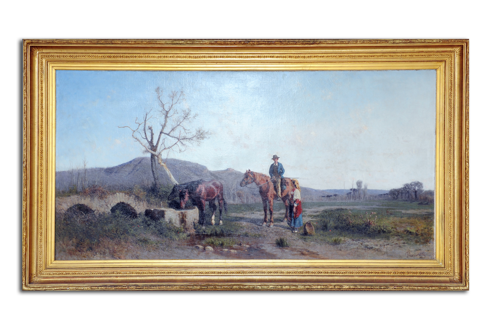 cavalli all'abbeveratoio (dipinto) di Mancini Francesco detto Lord (sec. XIX)
