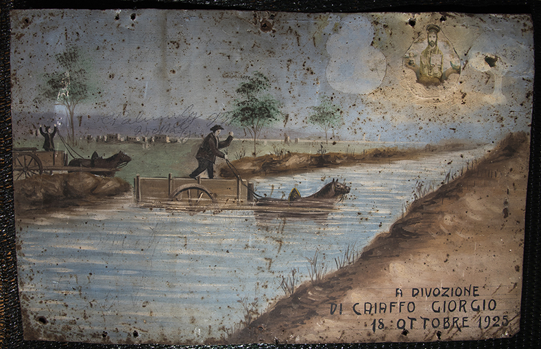 Guado del fiume con il carretto (ex voto - tavoletta) - ambito italiano (Sec. XX)