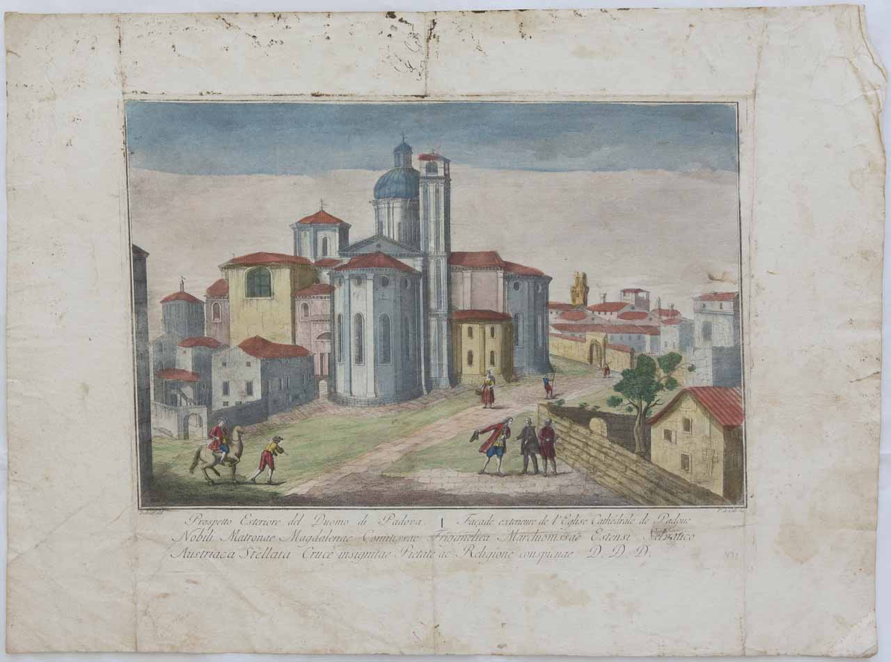 Esterno del duomo di Padova (stampa, serie) di De Col Pellegrino, Bellucco Francesco - ambito veneto (sec. XVIII)