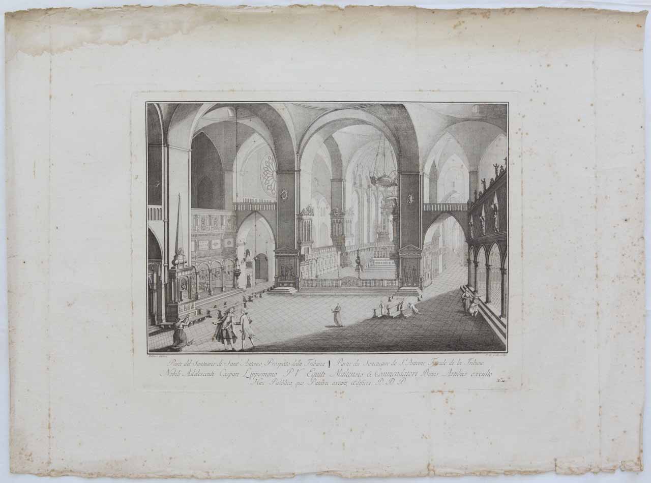 Interno della basilica di Sant'Antonio di Padova (stampa, serie) di De Col Pellegrino - ambito veneto (sec. XVIII)