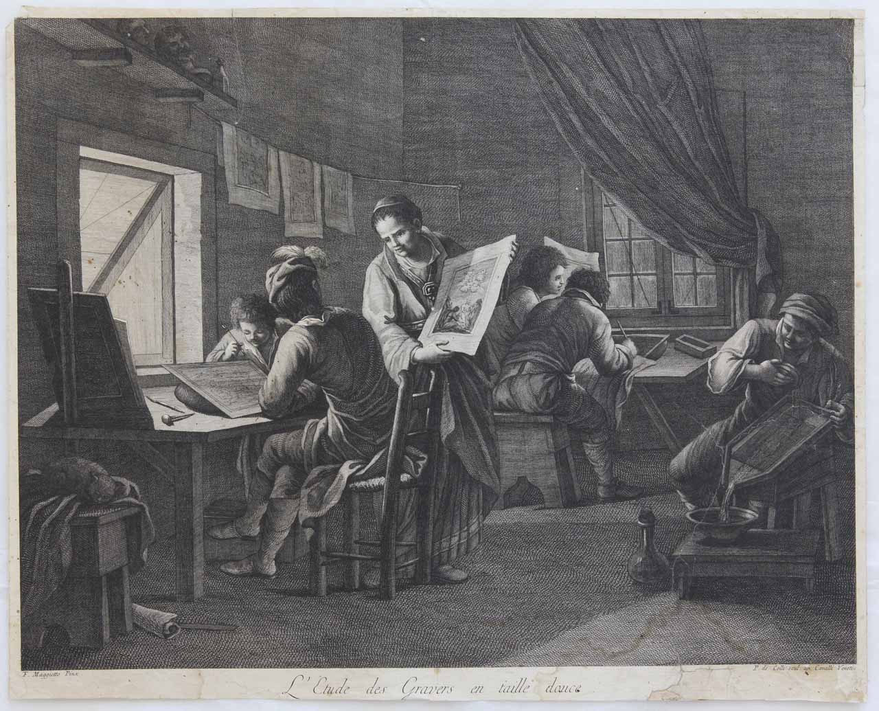 La bottega dell'incisore di stampe (stampa smarginata, serie) di De Col Pellegrino - ambito veneto (secc. XVIII/ XIX)