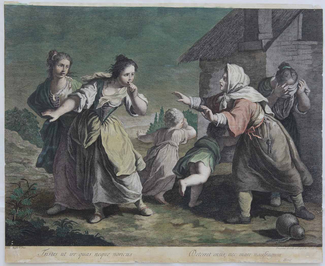 Baruffa di contadine (stampa smarginata, serie) di De Col Pellegrino - ambito veneto (secc. XVIII/ XIX)