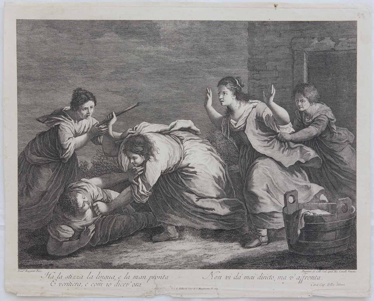 Baruffa di contadine (stampa, serie) di De Col Pellegrino - ambito veneto (secc. XVIII/ XIX)