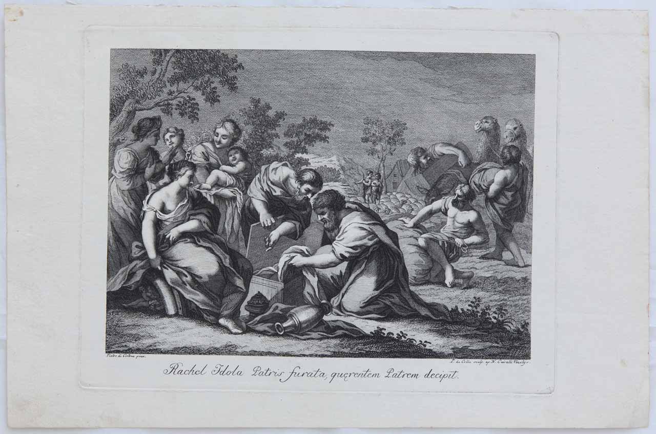 Rachele nasconde gli idoli (stampa) di De Col Pellegrino - ambito veneto (secc. XVIII/ XIX)