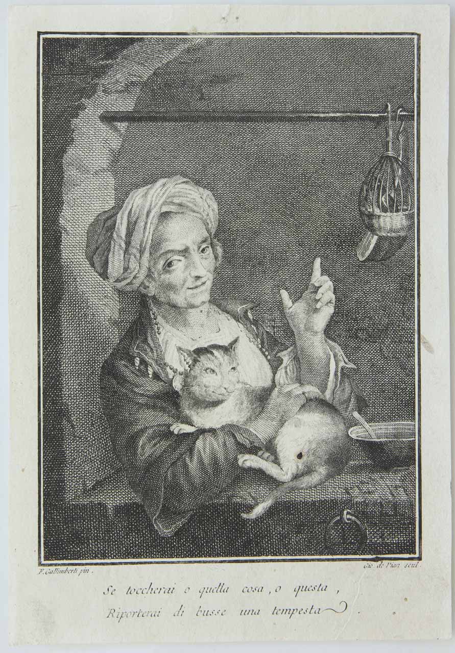 Domestica con gatto (stampa, serie) di De Pian Giovanni Maria - ambito veneto (sec. XVIII)