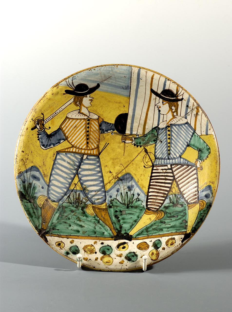 figure maschili (piatto) - manifattura di Montelupo (sec. XVII)