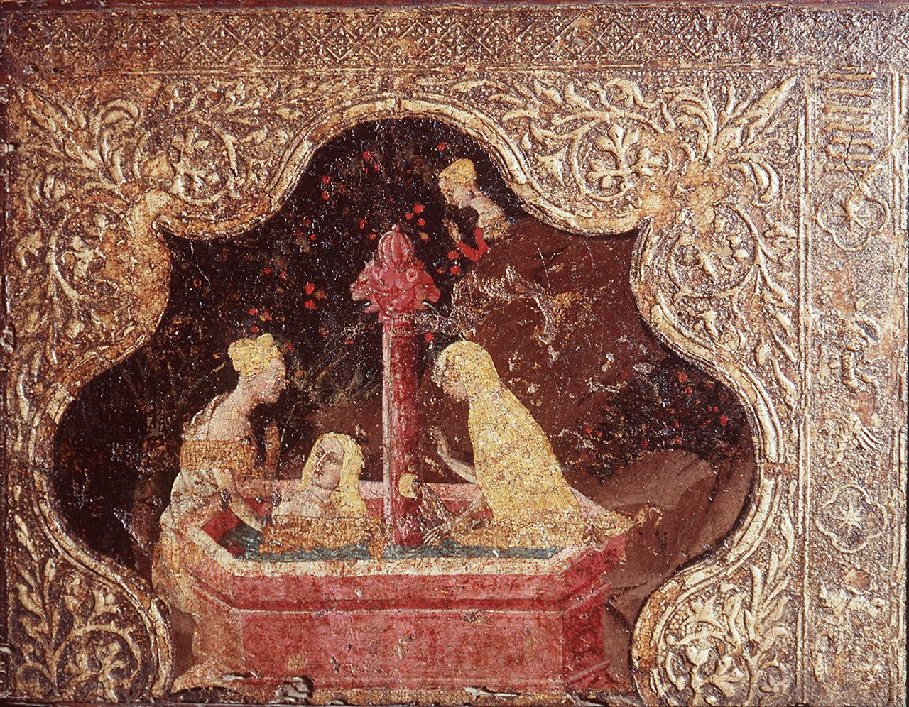 Giunone Venere e Minerva alla fontana (formella) - manifattura veronese (metà sec. XV)