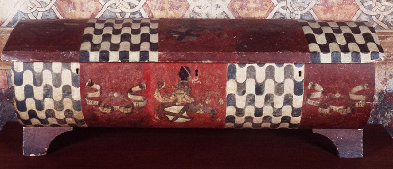 stemmi gentilizi della famiglia Ridolfi di Ponte e motivi decoratiivi (cofano) - manifattura fiorentina (metà sec. XV)