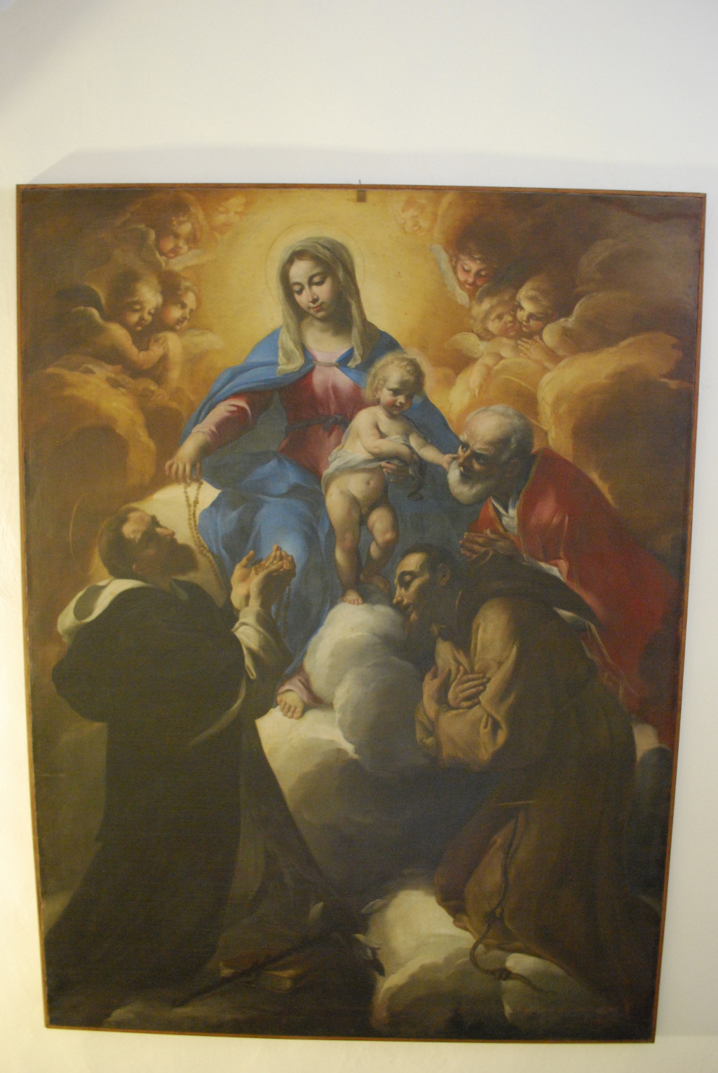 Madonna con Bambino, San Domenico, San Francesco e Santo Vescovo (dipinto) di Nuvolone Carlo Francesco (scuola) (sec. XVII)