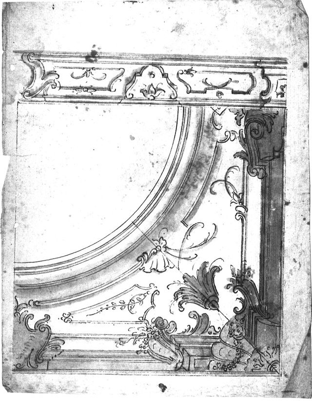 studio di angolare di volta (recto), studio di elemento decorativo, fronte di mobile (verso) (disegno, opera isolata) di Brunetti Ciriaco (attribuito) - ambito molisano (seconda metà XVIII)