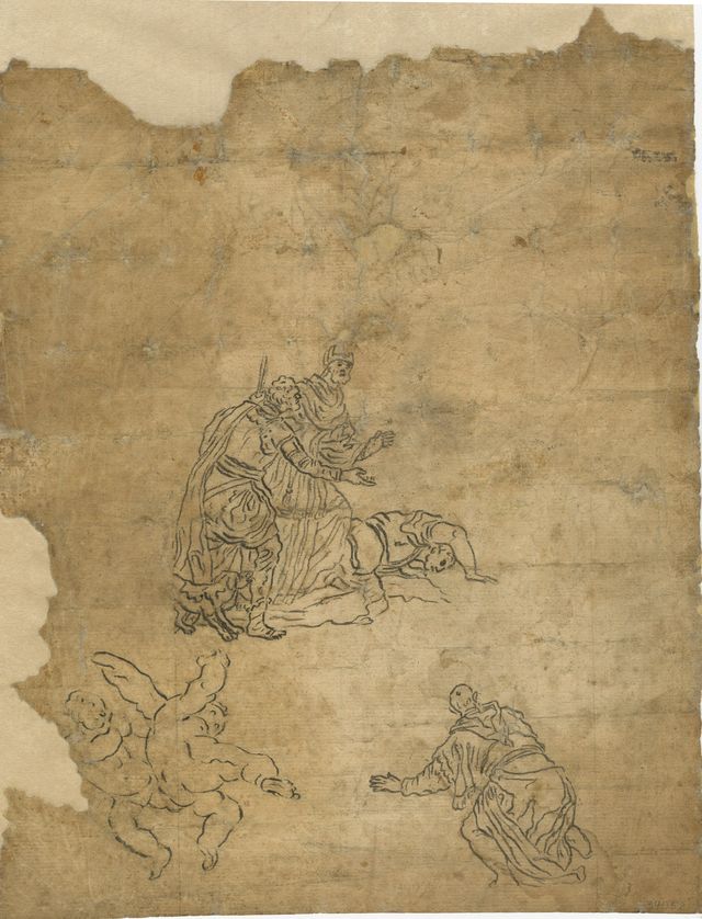 studi di pastori adoranti e di un putto (recto), studio di figure, paesaggi e putti (verso) (disegno, opera isolata) di Brunetti Ciriaco (attribuito) - ambito molisano (seconda metà XVIII)