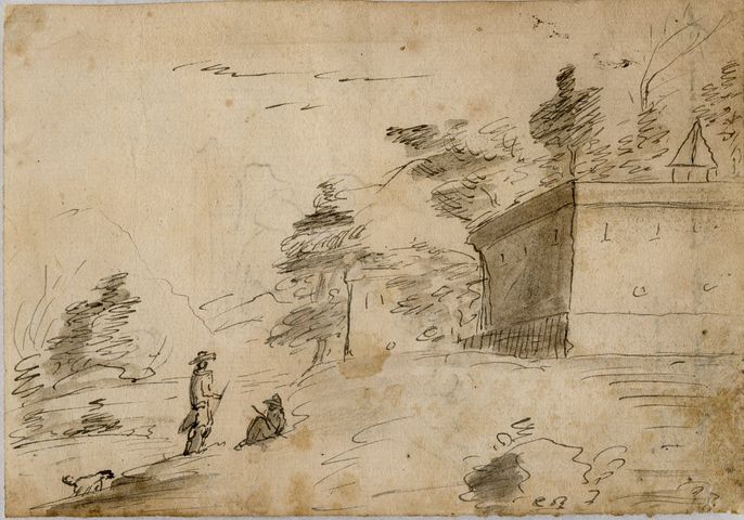 paesaggio (recto), abbozzo per San Giuseppe (verso) (disegno, opera isolata) - ambito molisano (seconda metà XVIII)