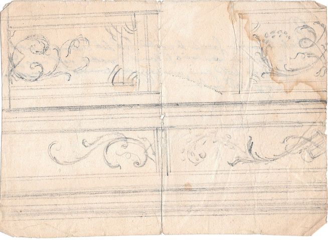 abbozzo di elemento decorativo (recto), nota manoscritta (verso) (disegno, opera isolata) - ambito molisano (seconda metà XVIII)