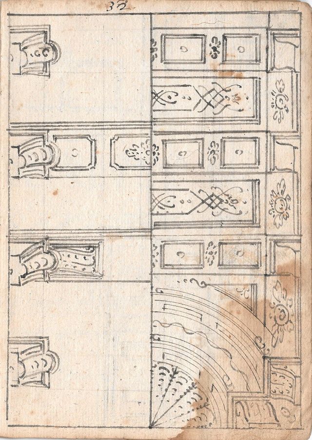 studio per decorazione di un soffitto (recto), studio per elementi decorativi (verso) (taccuino di disegni, elemento d'insieme) di Brunetti Ciriaco (attribuito) - ambito molisano (seconda metà XVIII)