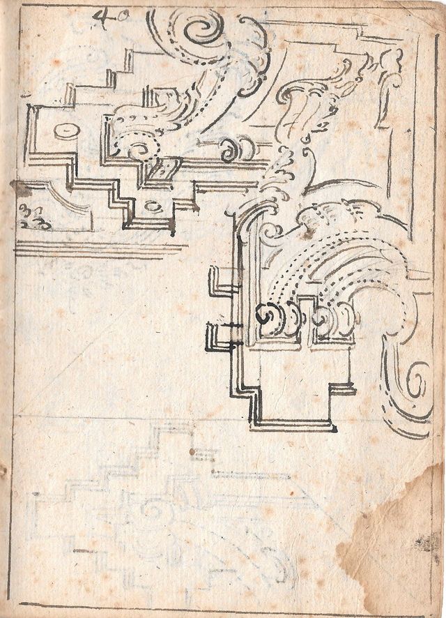 studio di motivi architettonici (recto), verso: studio di elementi decorativi (verso) (taccuino di disegni, elemento d'insieme) di Brunetti Ciriaco (attribuito) - ambito molisano (seconda metà XVIII)