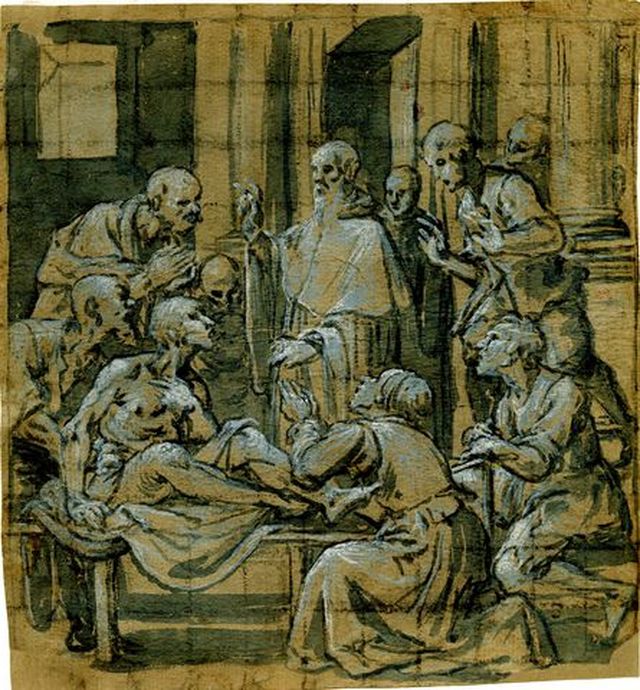 San Benedetto risana uno storpio (disegno preparatorio, opera isolata) di Belisario Corenzio (attribuito) - ambito napoletano (seconda metà XVIII)