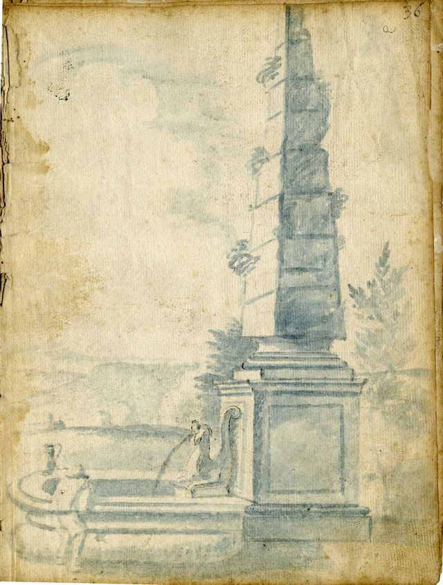 studio per una fontana (recto), studi di elementi decorativi (verso) (taccuino di disegni, elemento d'insieme) di Brunetti Ciriaco (attribuito) - ambito molisano (seconda metà XVIII)