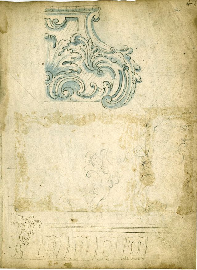 abbozzi di studi per elementi decorativi (recto), studi per elementi decorativi (verso) (taccuino di disegni, elemento d'insieme) di Brunetti Ciriaco (attribuito) - ambito molisano (seconda metà XVIII)