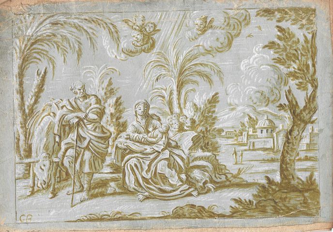 riposo durante la Fuga in Egitto (disegno preparatorio, opera isolata) di Brunetti Ciriaco (attribuito) - ambito molisano (metà XVIII)