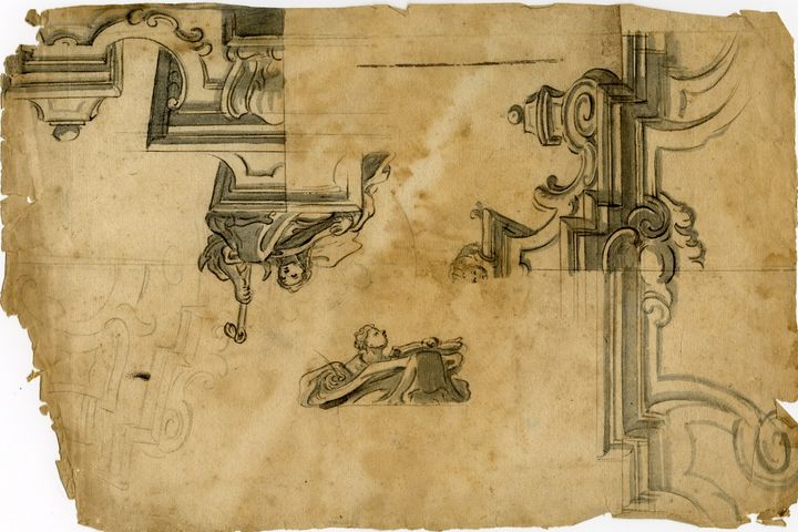 ornati con virtù (recto), disegno geometrico (verso) (disegno, opera isolata) - ambito molisano (seconda metà XVIII)