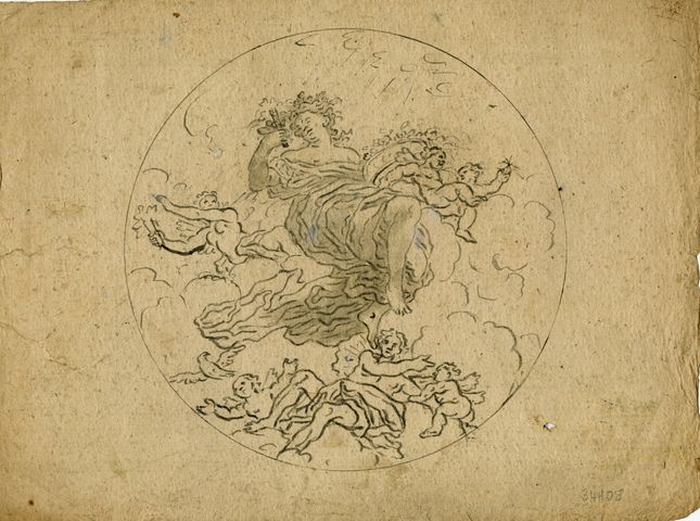 studio per figura allegorica (recto), studio per elementi decorativi (verso) (disegno, opera isolata) - ambito molisano (seconda metà XVIII)