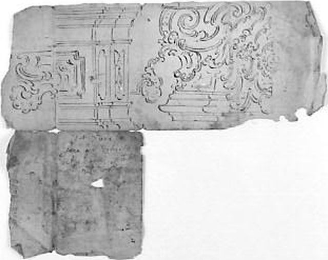 abbozzi di elementi decorativi (recto), nota manoscritta (verso) (disegno, opera isolata) - ambito molisano (seconda metà XVIII)