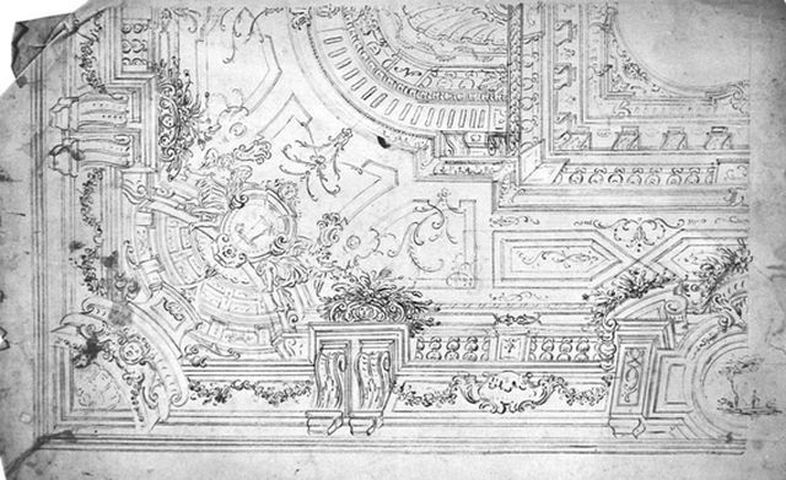 Studio per angolare di volta (recto), Studio di combattenti in tondo e coppia di figure (verso) (disegno, opera isolata) - ambito molisano (seconda metà XVIII)