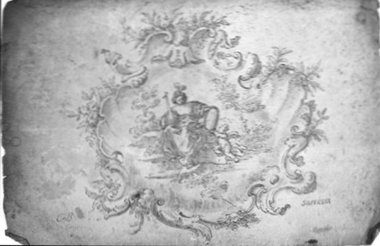 Superbia, Allegoria della Superbia (recto), studio per un angolare di volta (verso) (disegno, opera isolata) di Brunetti Ciriaco (seconda metà XVIII)