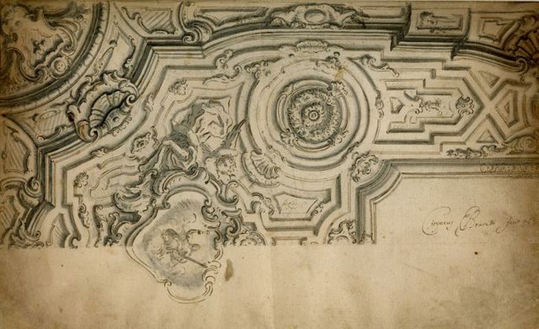 Progetto di decorazione per volta (recto), Studio per angolare di volta (verso) (disegno, opera isolata) di Brunetti Ciriaco - ambito molisano (seconda metà XVIII)