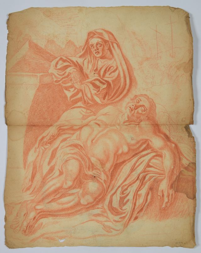 Pietà (recto), Divinità fluviale (verso), Bovini al pascolo (verso) (disegno, opera isolata) - ambito molisano (seconda metà XVIII)