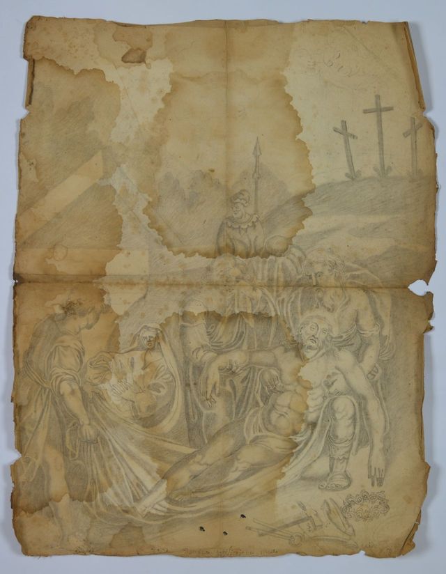 Deposizione di Cristo (recto), Allegoria della Giustizia (verso) (disegno, opera isolata) - ambito molisano (seconda metà XVIII)