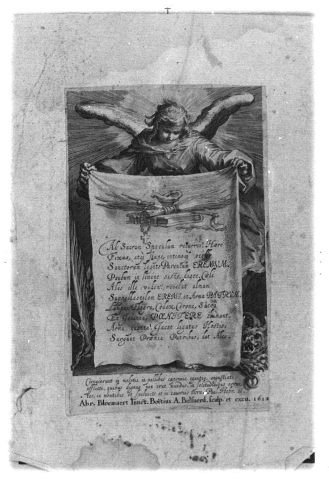 Angelo con simboli del martirio e penitenza (stampa) di Bolswert Boetius Adam, Bloemaert Abraham (primo quarto XVII)