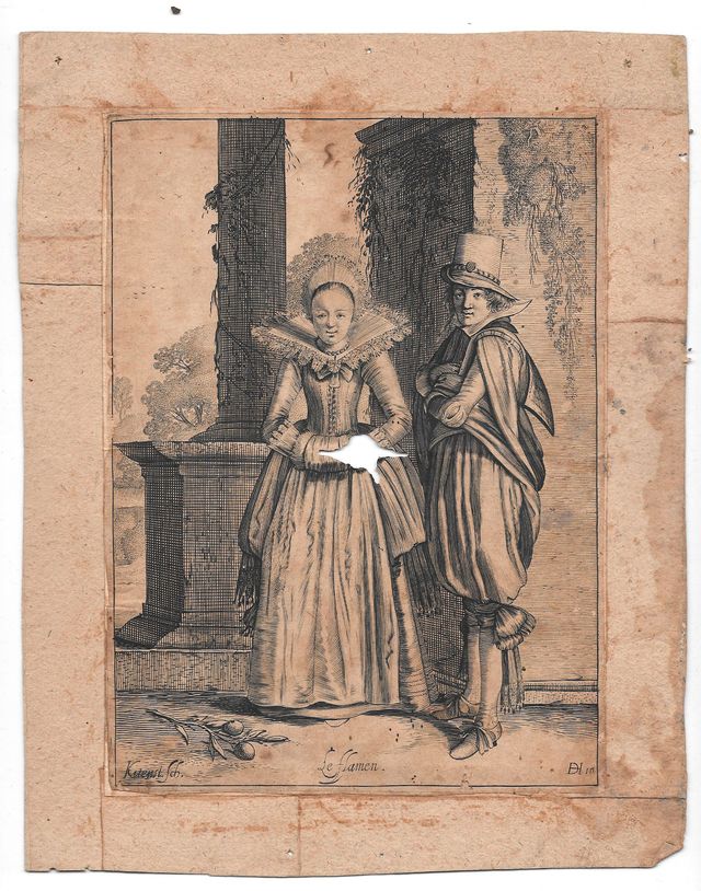 Le Flamen, Coppia di giovani aristocratici (stampa, elemento d'insieme) di Hals Dirk, Kittenst (XVI)