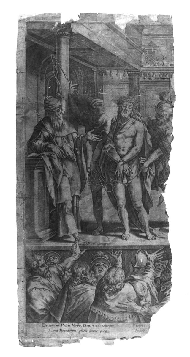 Pilato mostra Cristo al popolo (stampa, frammento) di Greuter Mattheus (metà/ metà XVI-XVII)