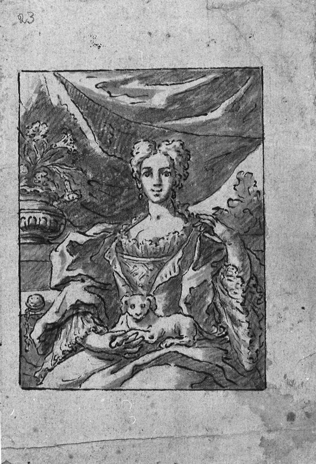Ritratto di dama con cagnolino (disegno, opera isolata) di Brunetti Ciriaco (attribuito) (seconda metà XVIII)