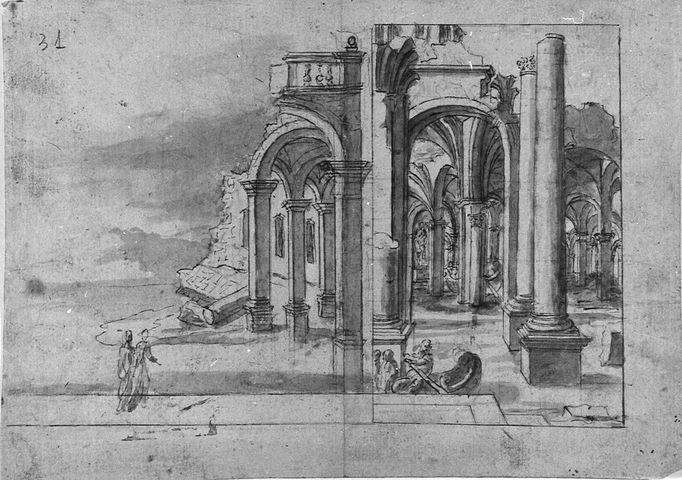Studio per architetture, Studio di architetture fantastiche (disegno, opera isolata) di Brunetti Ciriaco (seconda metà XVIII)