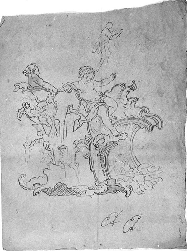 Studio per decorazione fantastica (recto), Studio per figure di orientali e Eterno (verso) (disegno, opera isolata) di Brunetti Ciriaco (seconda metà XVIII)