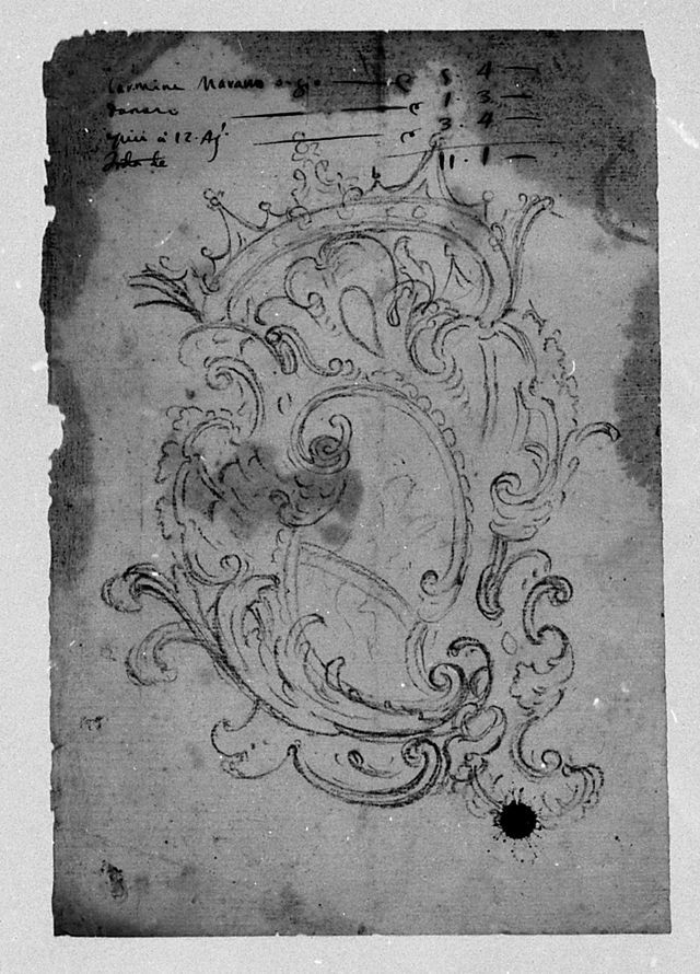 Studio di rocaille (Recto), Abbozzo di angelo (Verso) (disegno, opera isolata) - ambito Italia centro-meridionale (XVIII)