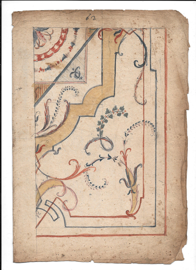 Scala prospettica fantastica (recto, facciata sinistra), Studio di decorazione parietale (recto, facciata destra) (disegno, opera isolata) di Brunetti Beniamino - ambito Italia centro-meridionale (ultimo quarto, ultimo quarto XVIII, XVIII)