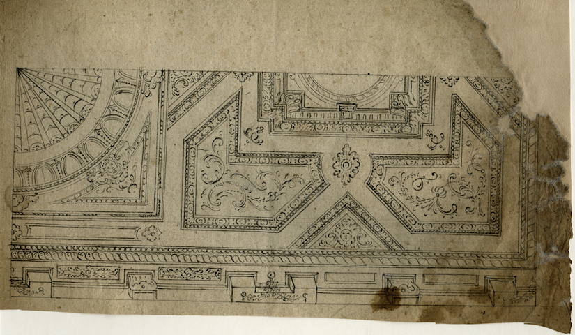 Studio per la decorazione di una volta, Abbozzo di decorazione architettonica (disegno, opera isolata) - ambito Italia centro-meridionale (XVIII)