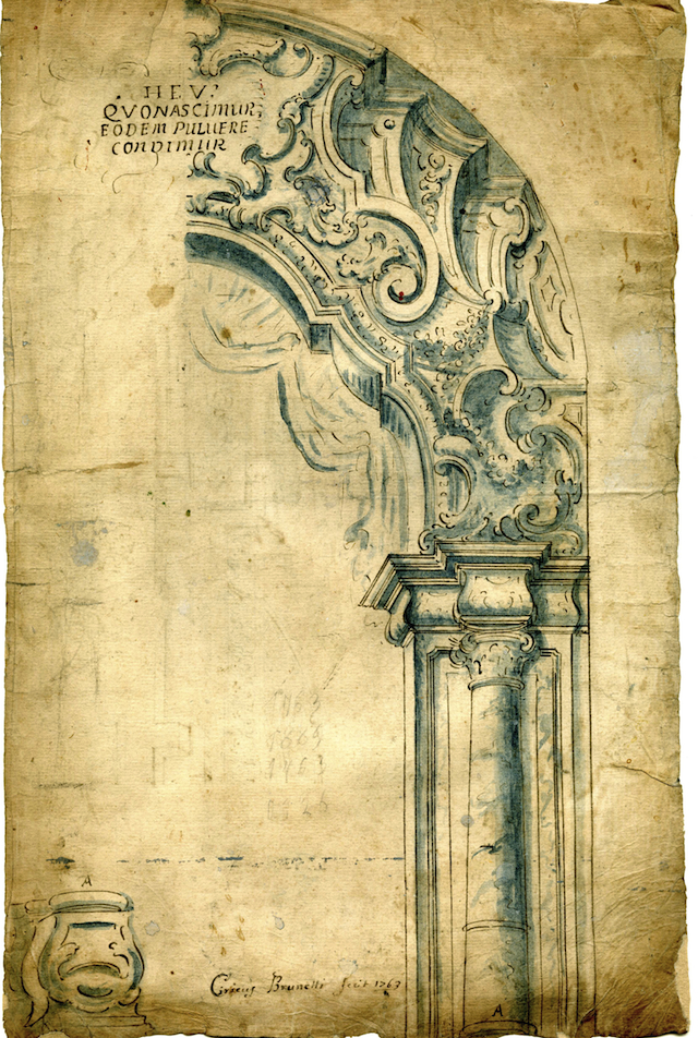 Progetto di decorazione architettonica (recto), Studio di volta (verso) (disegno, opera isolata) di Brunetti Ciriaco, Brunetti Ciriaco (attribuito) (seconda metà XVIII, XVIII)