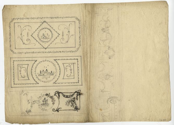 Tre fasce decorative e un abbozzo di fascia a mensola (disegno, opera isolata) - ambito Italia centro-meridionale (XVIII)