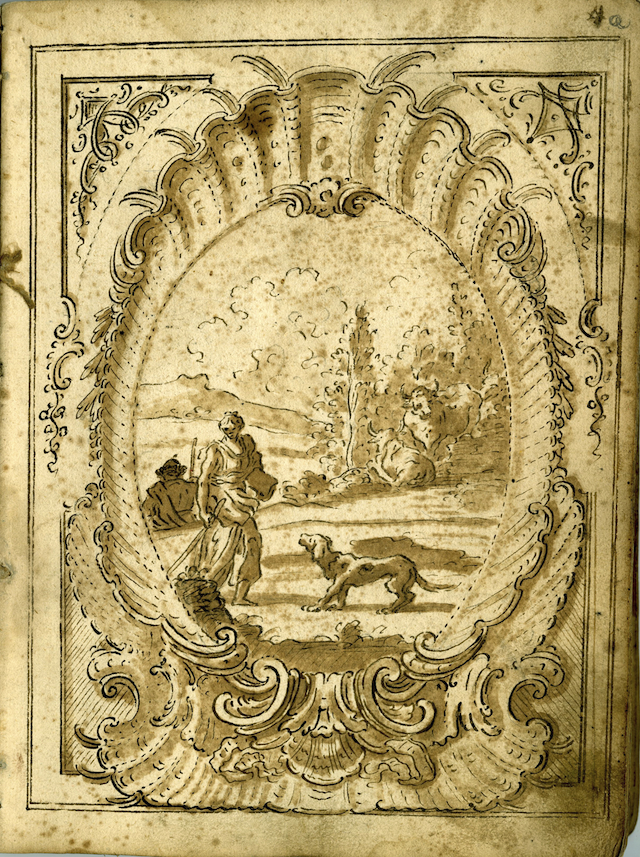 Paesaggio con cornice, Studio per decorazione parietale (taccuino di disegni, elemento d'insieme) di Brunetti Ciriaco (attribuito) (seconda metà XVIII)